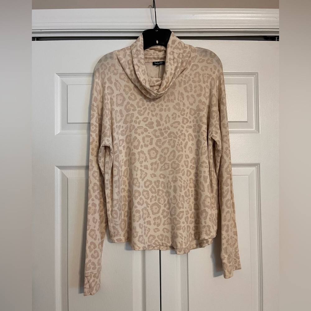 Splendid Beige Leopard Cowl Neck Top